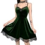 Robe Noire Dentelle Gothique Vert
