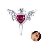 Boucle d'Oreille Gothique Argent Cœur Ailé