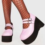 Bottine Gothique Noire Brillante Rose