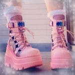 Chaussure Compensée Plateforme Gothique Noire Rose