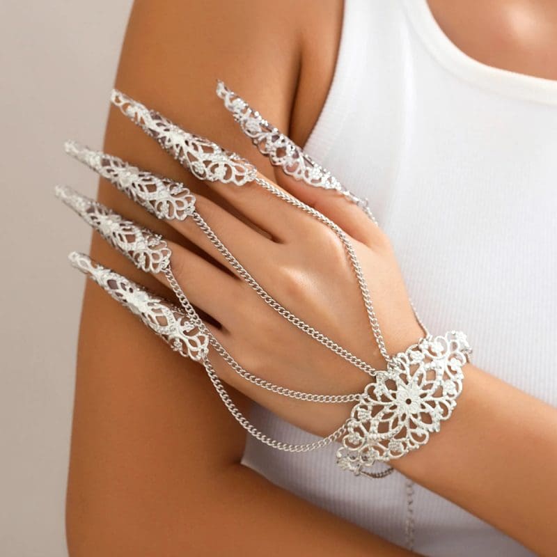 Bracelet Noire Long Doigts Argenté